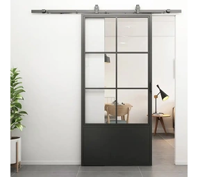 Loftdeur Stalen schuifdeur 6-vaks kickplate helder glas met schuifdeursysteem Loftdeur Stalen schuifdeur 6-vaks kickplate helder glas met schuifdeursysteem