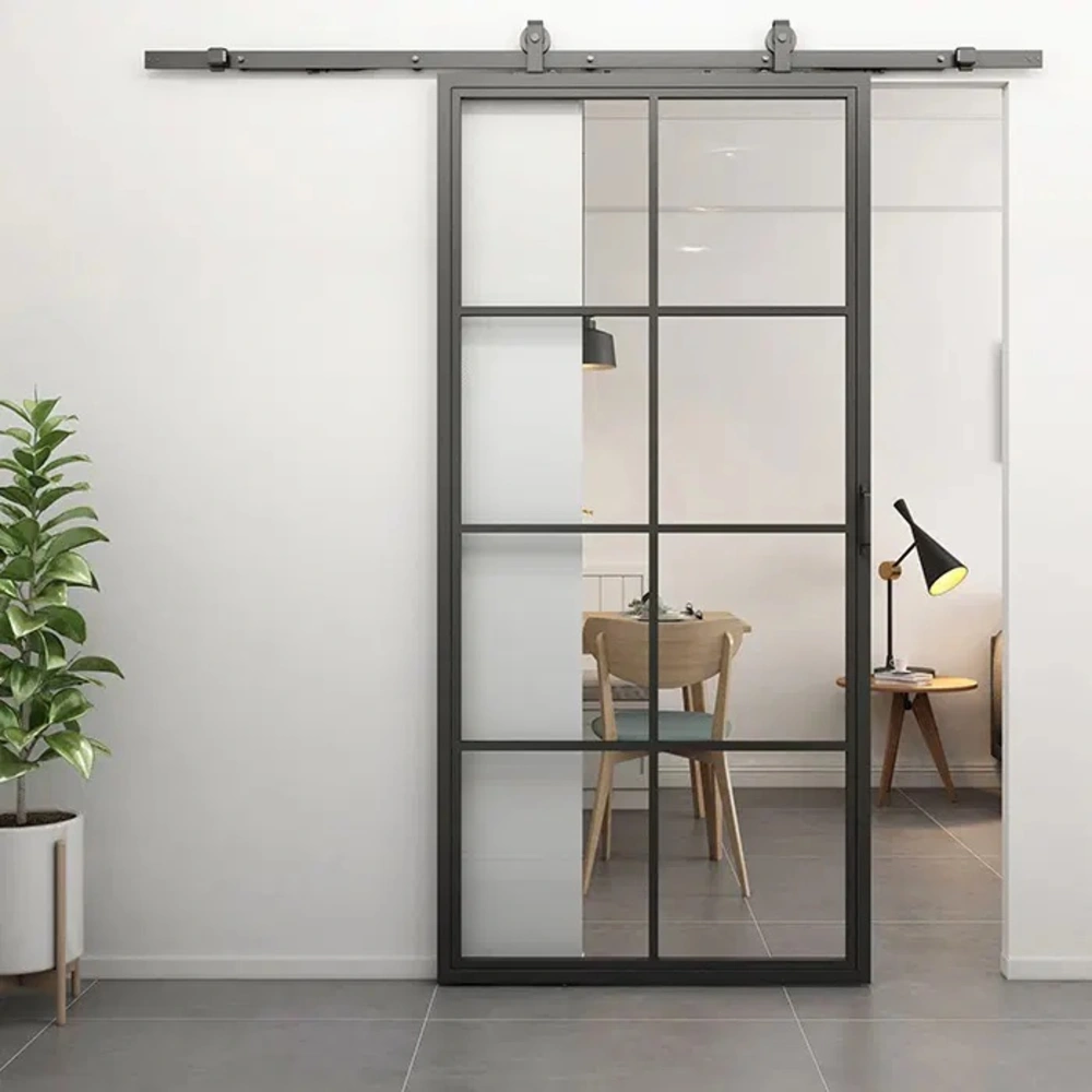 Loftdeur Stalen schuifdeur 8-vaks met helder glas Incl. schuifdeursysteem