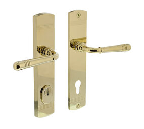 Intersteel Achterdeurbeslag Helena profielcilindergat deurklink 92mm met kerntrekbeveiliging PVD messingkleur Intersteel Achterdeurbeslag Helena profielcilindergat deurklink 92mm met kerntrekbeveiliging PVD messingkleur