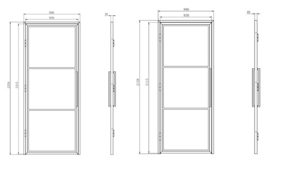 Loftdeur Stalen scharnierdeur met mat glas en deurgreep Loftdeur Stalen scharnierdeur met mat glas en deurgreep