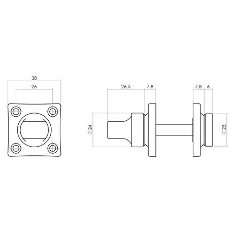 Intersteel Intersteel WC-slot messing getrommeld schroefgaten | De Oude Deurklink jaren 30 deurbeslag