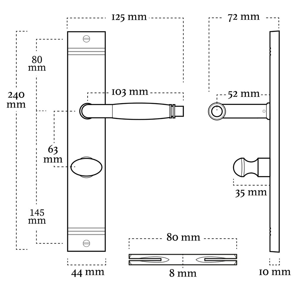 De Oude Deurklink Deurklink klassiek geveerd mat zwart op schild met wc slot 63/8 mm De Oude Deurklink Deurklink klassiek geveerd mat zwart op schild met wc slot 63/8 mm