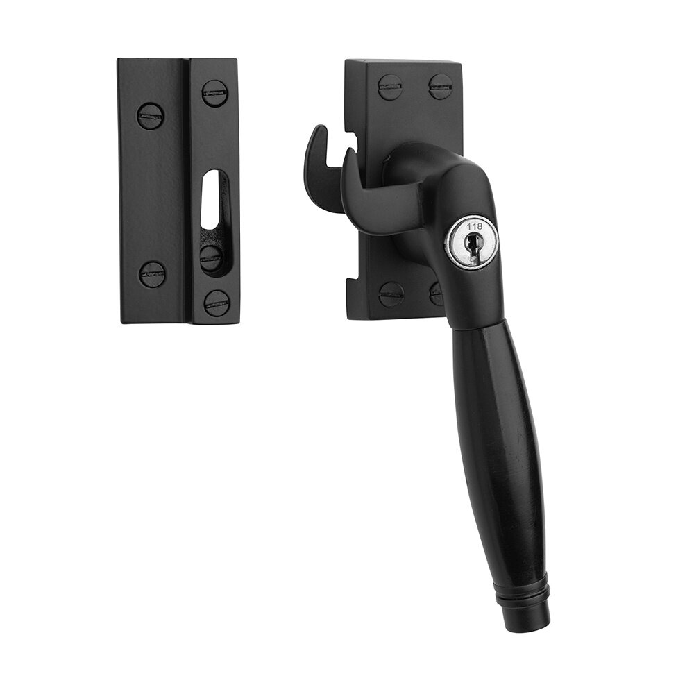 De Oude Deurklink Klassieke raamsluiting zwart met slot en ventilatiestand rechts De Oude Deurklink Klassieke raamsluiting zwart met slot en ventilatiestand rechts