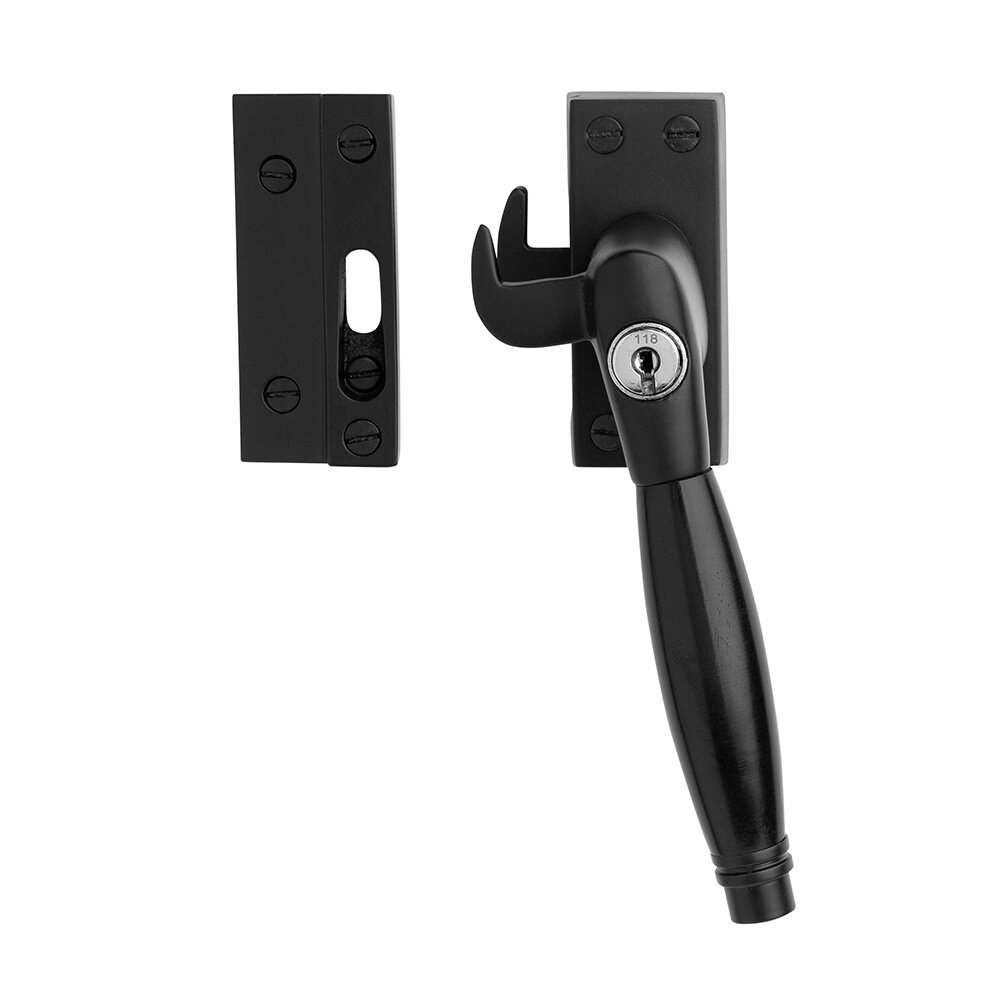De Oude Deurklink Klassieke raamsluiting zwart met slot en ventilatiestand rechts De Oude Deurklink Klassieke raamsluiting zwart met slot en ventilatiestand rechts