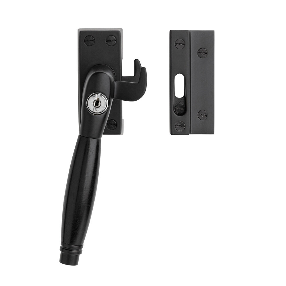 De Oude Deurklink Klassieke raamsluiting zwart met slot en ventilatiestand links De Oude Deurklink Klassieke raamsluiting zwart met slot en ventilatiestand links