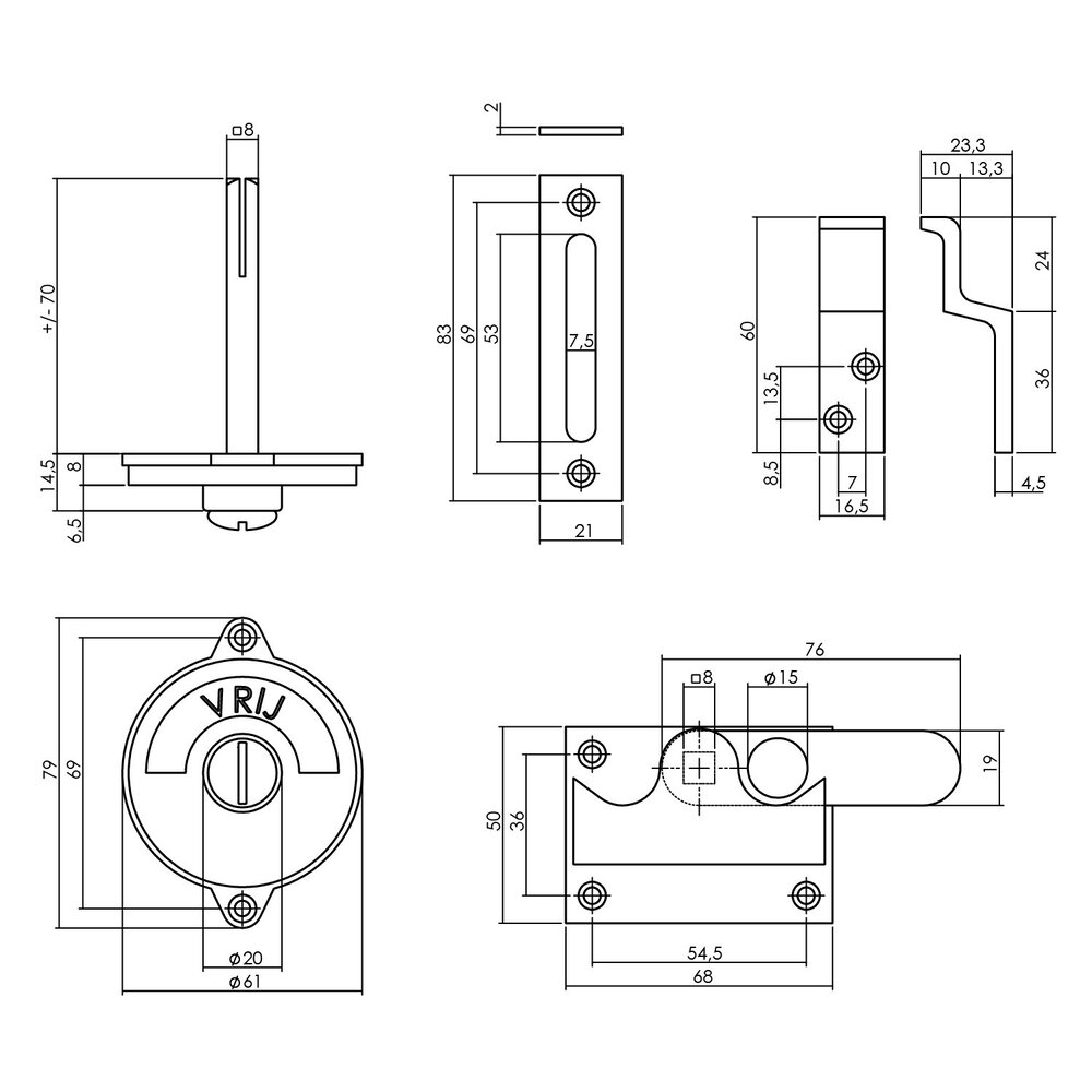 Intersteel Intersteel WC-slot hendel met bocht vrij-bezet nikkel