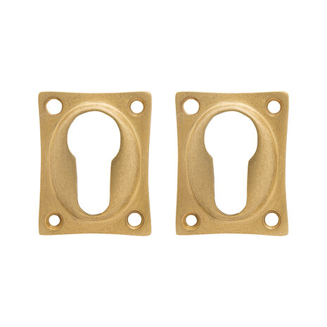 De Oude Deurklink Set cilinderrozetten in messing getrommeld De Oude Deurklink Set cilinderrozetten in messing getrommeld