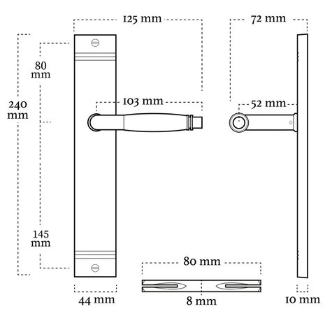 De Oude Deurklink Klassieke deurklink geveerd mat zwart op schild De Oude Deurklink Klassieke deurklink geveerd mat zwart op schild