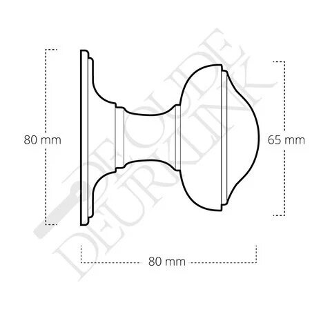 De Oude Deurklink Vaste deurknop 80mm in messing getrommeld