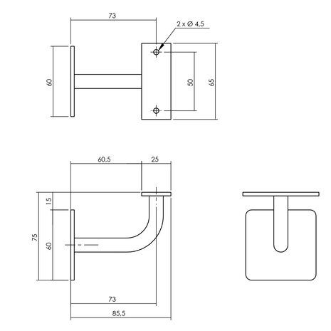 Intersteel trapleuning houder gebogen vierkant vlak zadel zwart Intersteel trapleuning houder gebogen vierkant vlak zadel zwart