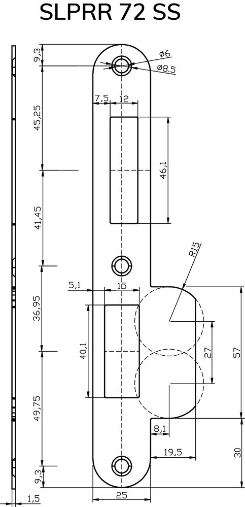 Dulimex Sluitplaat voor veiligheidsslot skg2 profielcilindergat 72 mm