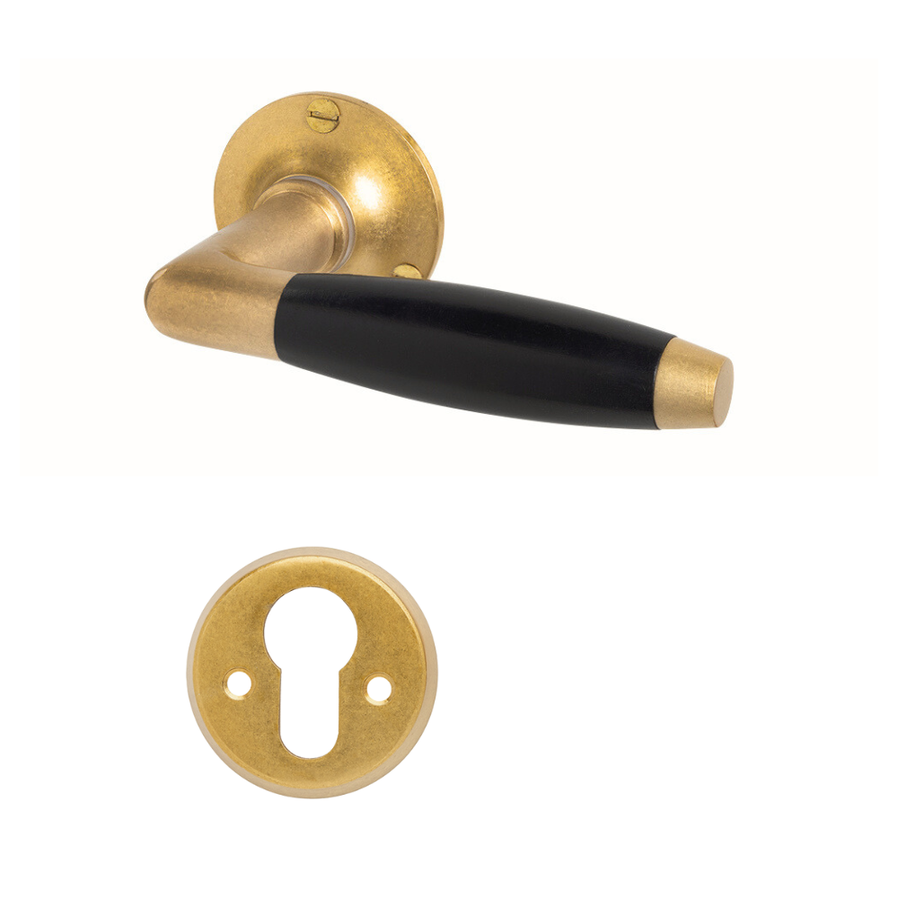 De Oude Deurklink Deurklink Klassiek Geveerd, Messing getrommeld met Cilinderrozet, Rond De Oude Deurklink Deurklink Klassiek Geveerd, Messing getrommeld met Cilinderrozet, Rond