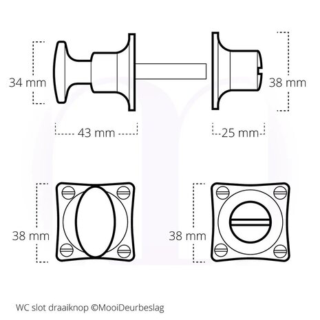 De Oude Deurklink Deurklink Klassiek Geveerd, Messing getrommeld met WC slot, Vierkant