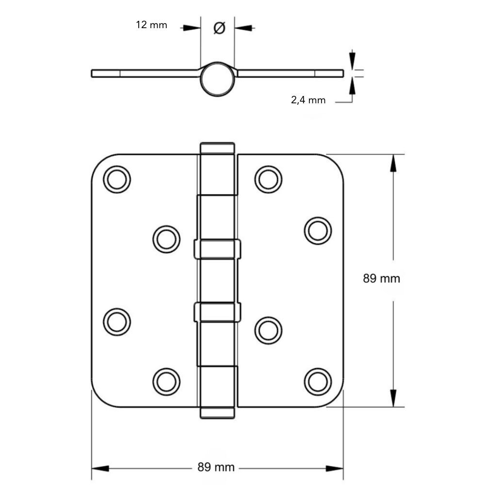 Intersteel Kogellagerscharnier ronde hoeken 89x89mm RVS zwart tot 70 kilo | De Oude Deurklink jaren 30 deurbeslag