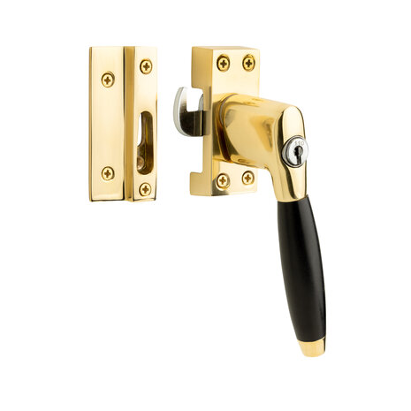 De Oude Deurklink Klassieke raamsluiting met slot, rechts, messing gelakt De Oude Deurklink Klassieke raamsluiting met slot, rechts, messing gelakt