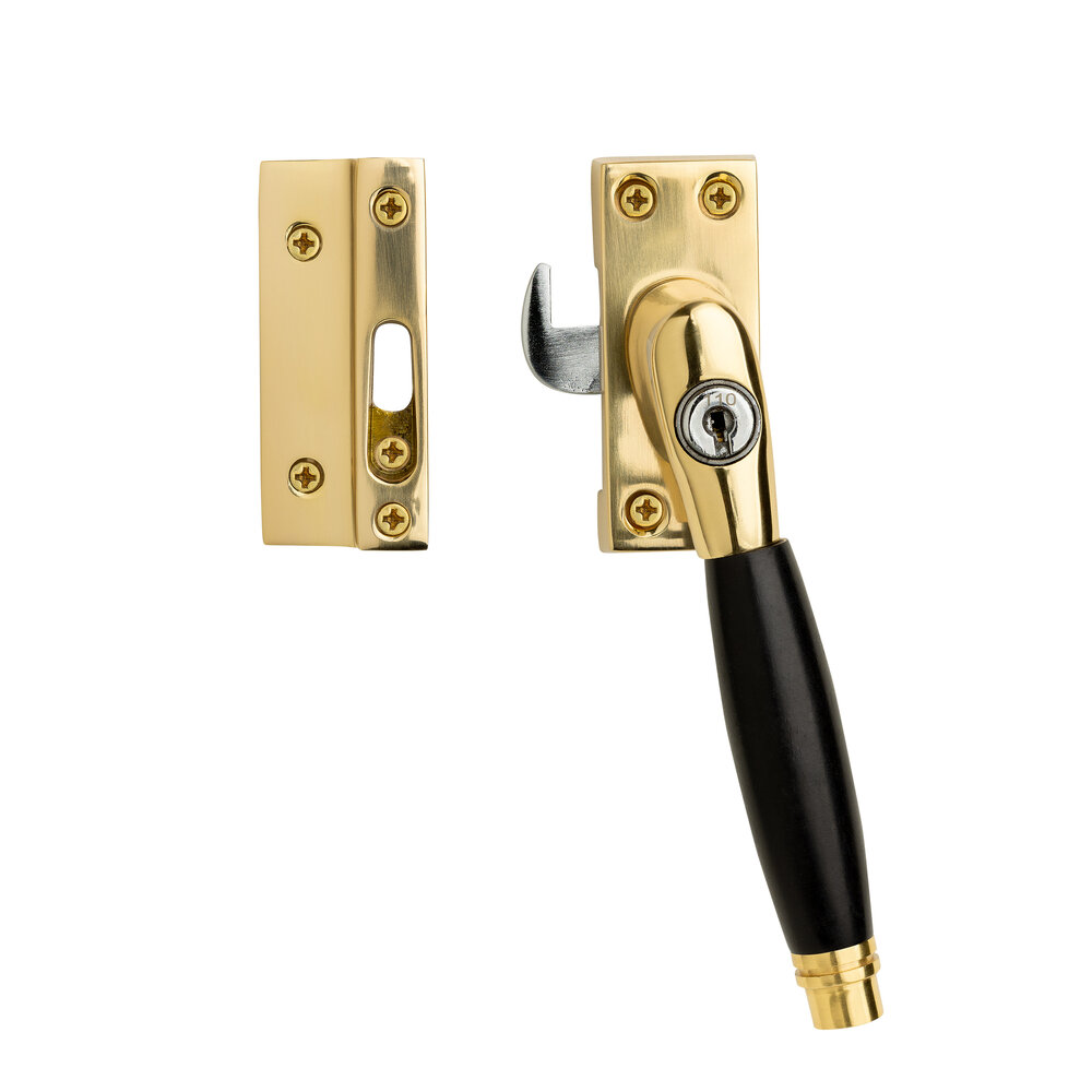 De Oude Deurklink Klassieke raamsluiting met slot, rechts, messing gelakt De Oude Deurklink Klassieke raamsluiting met slot, rechts, messing gelakt