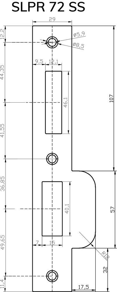 Dulimex Sluitplaat rechte hoeken voor veiligheidsslot skg2 profielcilindergat 72 mm