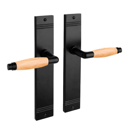 De Oude Deurklink Deurklink Retro met eikenhout handgreep in mat zwart