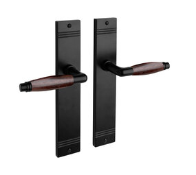 De Oude Deurklink Deurklink Retro palissander geveerd zwart op schild De Oude Deurklink Deurklink Retro palissander geveerd zwart op schild