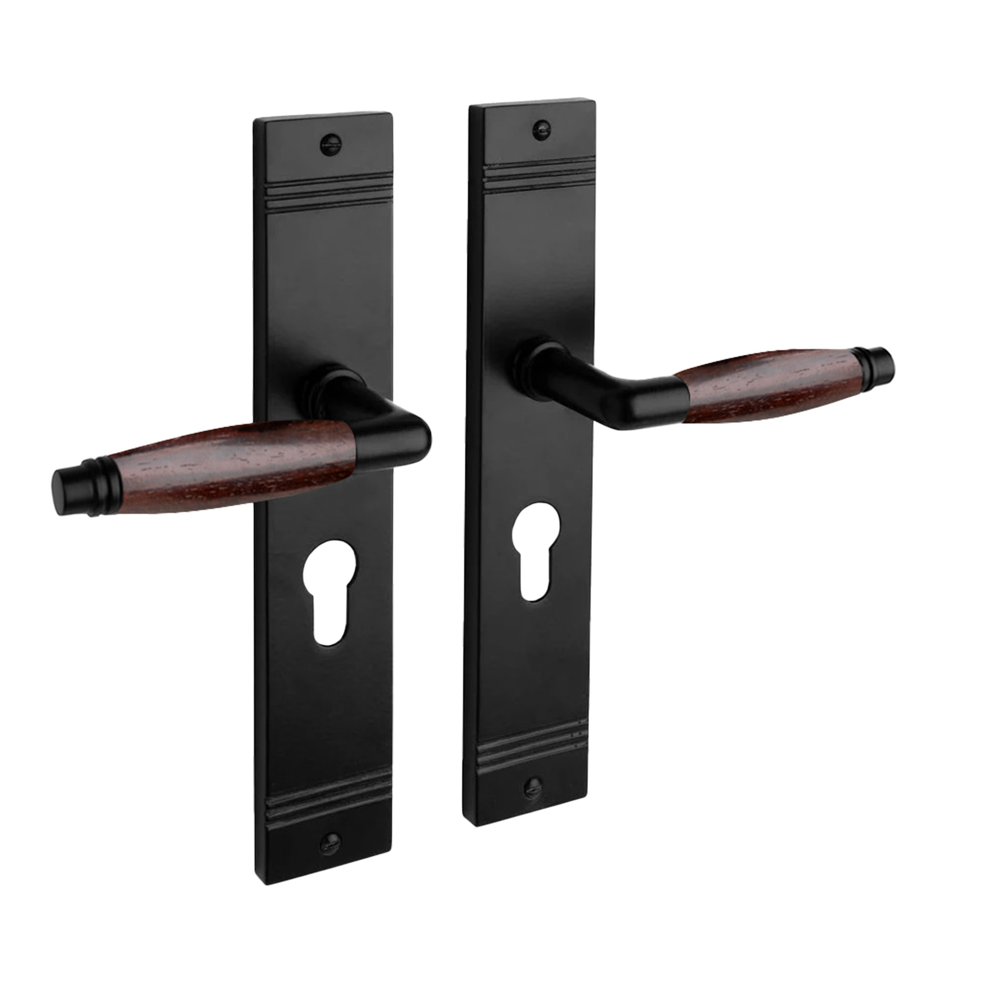 De Oude Deurklink Deurklink Retro palissander zwart op schild profielcilindergat 72mm