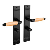 De Oude Deurklink Deurklink Retro eikenhout geveerd zwart op schild WC slot 63/8mm