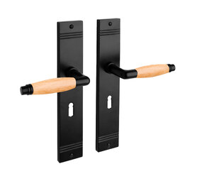 De Oude Deurklink Deurklink Retro eikenhout zwart op schild met sleutelgat 55mm De Oude Deurklink Deurklink Retro eikenhout zwart op schild met sleutelgat 55mm