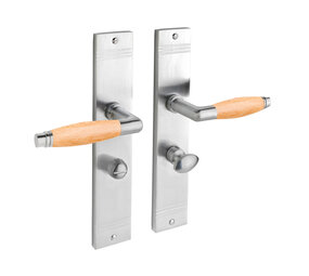 De Oude Deurklink Deurklink Retro mat nikkel/eikenhout op schild WC slot 63/8 mm De Oude Deurklink Deurklink Retro mat nikkel/eikenhout op schild WC slot 63/8 mm