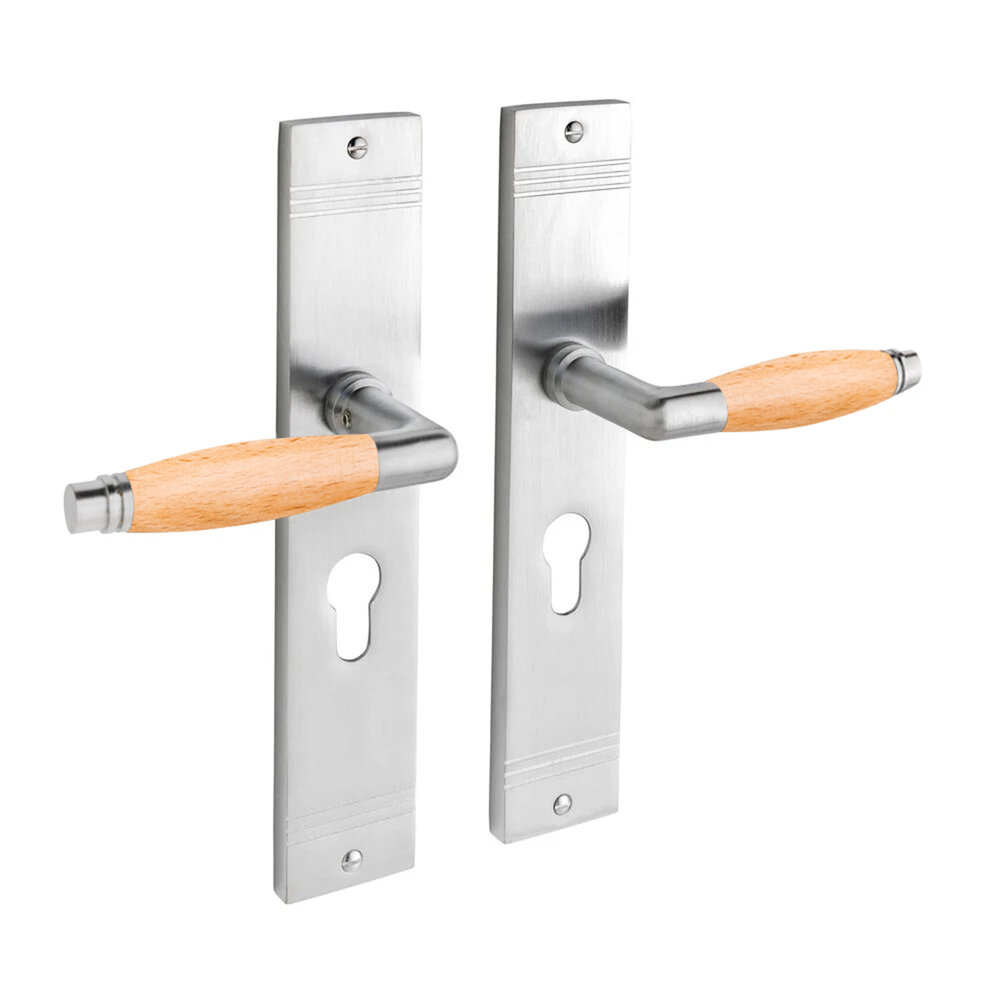 De Oude Deurklink Deurklink Retro mat nikkel/eikenhout op schild profielcilindergat 55mm De Oude Deurklink Deurklink Retro mat nikkel/eikenhout op schild profielcilindergat 55mm