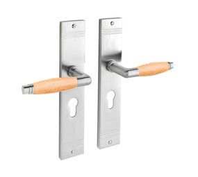 De Oude Deurklink Deurklink Retro mat nikkel/eikenhout op schild profielcilindergat 72mm De Oude Deurklink Deurklink Retro mat nikkel/eikenhout op schild profielcilindergat 72mm