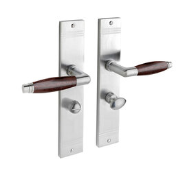 De Oude Deurklink Deurklink Retro palissander geveerd mat nikkel op schild WC slot 63/8 mm