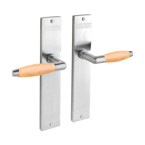 De Oude Deurklink Deurklink retro eikenhout op schild mat nikkel De Oude Deurklink Deurklink retro eikenhout op schild mat nikkel