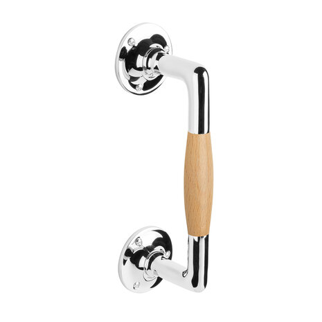 De Oude Deurklink Handgreep 195mm rond rozet nikkel/eikenhout De Oude Deurklink Handgreep 195mm rond rozet nikkel/eikenhout