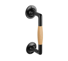 De Oude Deurklink Handgreep 195mm rond rozet mat zwart/eikenhout De Oude Deurklink Handgreep 195mm rond rozet mat zwart/eikenhout