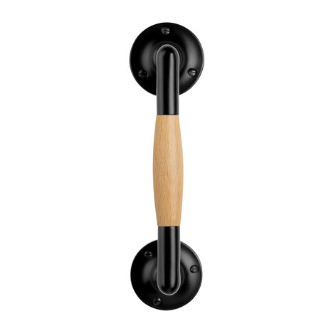 De Oude Deurklink Handgreep 195mm rond rozet mat zwart/eikenhout De Oude Deurklink Handgreep 195mm rond rozet mat zwart/eikenhout