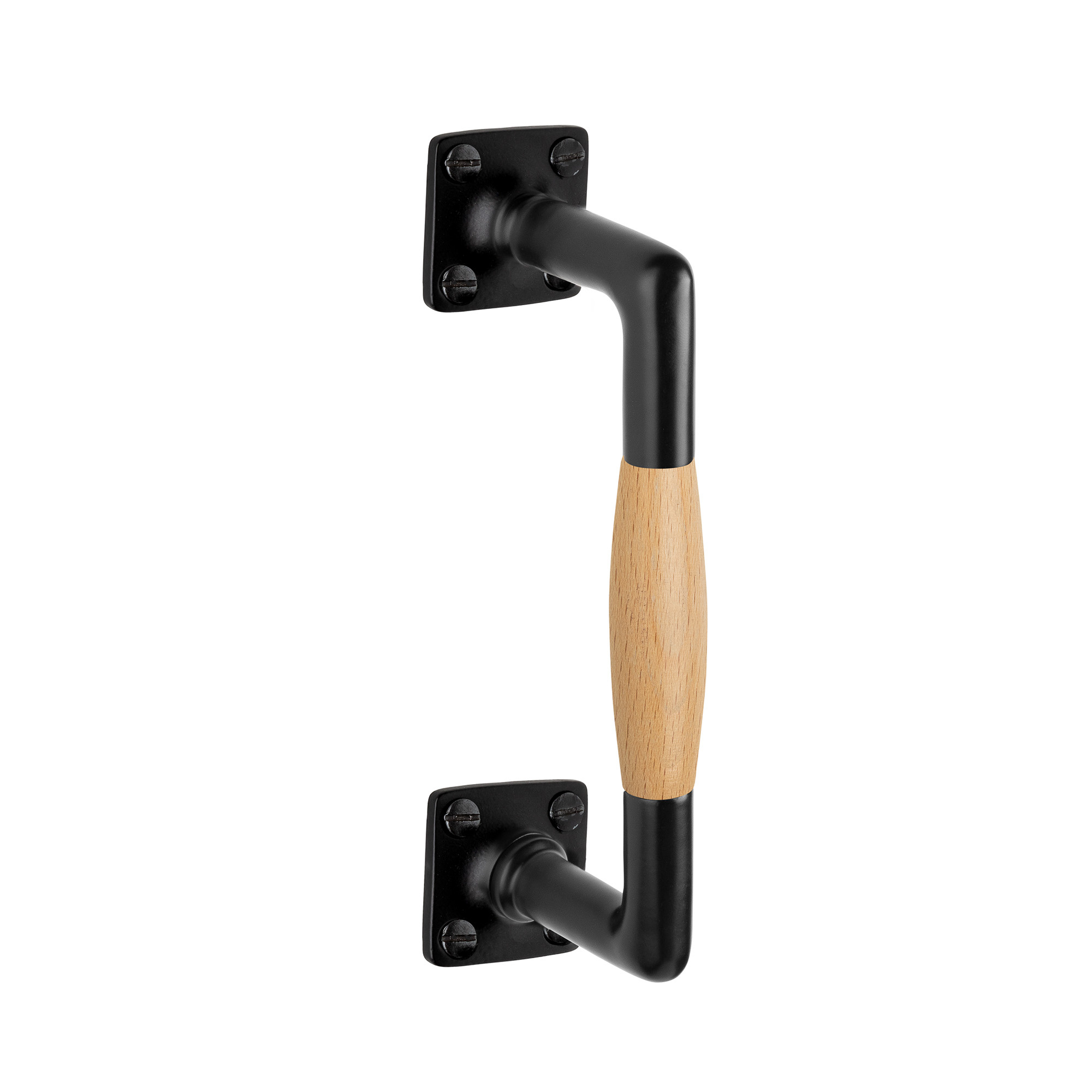 De Oude Deurklink Handgreep 185mm vierkant rozet mat zwart eikenhout