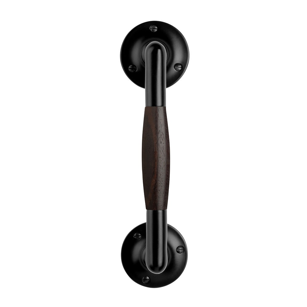 De Oude Deurklink Handgreep palissander 195mm rond rozet mat zwart De Oude Deurklink Handgreep palissander 195mm rond rozet mat zwart