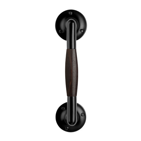 De Oude Deurklink Handgreep palissander 195mm rond rozet mat zwart De Oude Deurklink Handgreep palissander 195mm rond rozet mat zwart