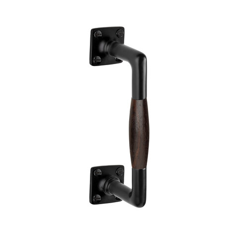 De Oude Deurklink Handgreep palissander 185mm vierkant rozet mat zwart De Oude Deurklink Handgreep palissander 185mm vierkant rozet mat zwart