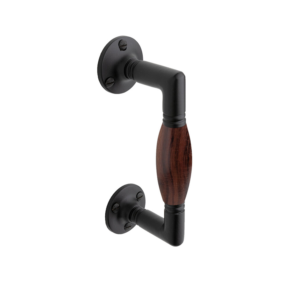 De Oude Deurklink Handgreep klein palissander rond rozet - mat zwart De Oude Deurklink Handgreep klein palissander rond rozet - mat zwart