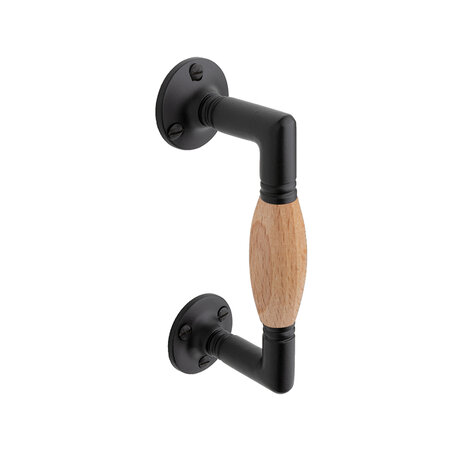 De Oude Deurklink Handgreep klein eikenhout rond rozet mat zwart De Oude Deurklink Handgreep klein eikenhout rond rozet mat zwart