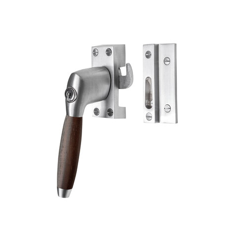 De Oude Deurklink Raamsluiting palissander mat nikkel met slot retro links De Oude Deurklink Raamsluiting palissander mat nikkel met slot retro links