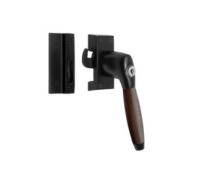 De Oude Deurklink Raamsluiting palissander mat zwart met slot retro rechts De Oude Deurklink Raamsluiting palissander mat zwart met slot retro rechts