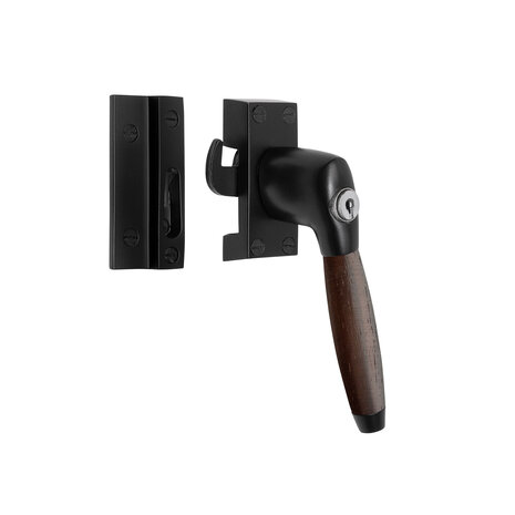 De Oude Deurklink Raamsluiting palissander mat zwart met slot retro rechts De Oude Deurklink Raamsluiting palissander mat zwart met slot retro rechts