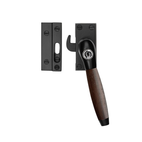 De Oude Deurklink Raamsluiting palissander mat zwart met slot retro rechts De Oude Deurklink Raamsluiting palissander mat zwart met slot retro rechts