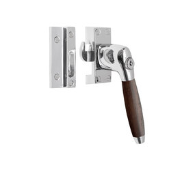 De Oude Deurklink Raamsluiting palissander nikkel met slot retro rechts De Oude Deurklink Raamsluiting palissander nikkel met slot retro rechts