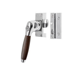 De Oude Deurklink Raamsluiting palissander nikkel met slot retro links De Oude Deurklink Raamsluiting palissander nikkel met slot retro links