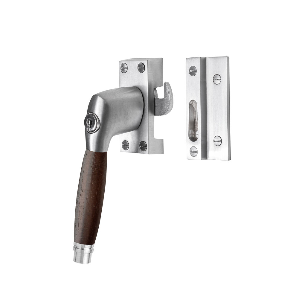 De Oude Deurklink Raamsluiting palissander mat nikkel met slot retro links De Oude Deurklink Raamsluiting palissander mat nikkel met slot retro links
