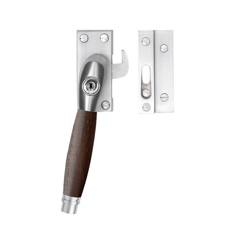 De Oude Deurklink Raamsluiting palissander mat nikkel met slot retro links De Oude Deurklink Raamsluiting palissander mat nikkel met slot retro links