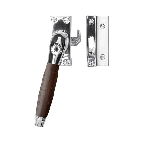 De Oude Deurklink Raamsluiting palissander nikkel met slot retro links De Oude Deurklink Raamsluiting palissander nikkel met slot retro links