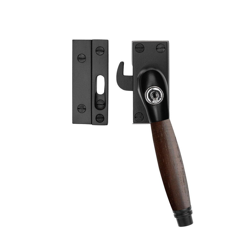 De Oude Deurklink Raamsluiting palissander mat zwart met slot retro rechts De Oude Deurklink Raamsluiting palissander mat zwart met slot retro rechts